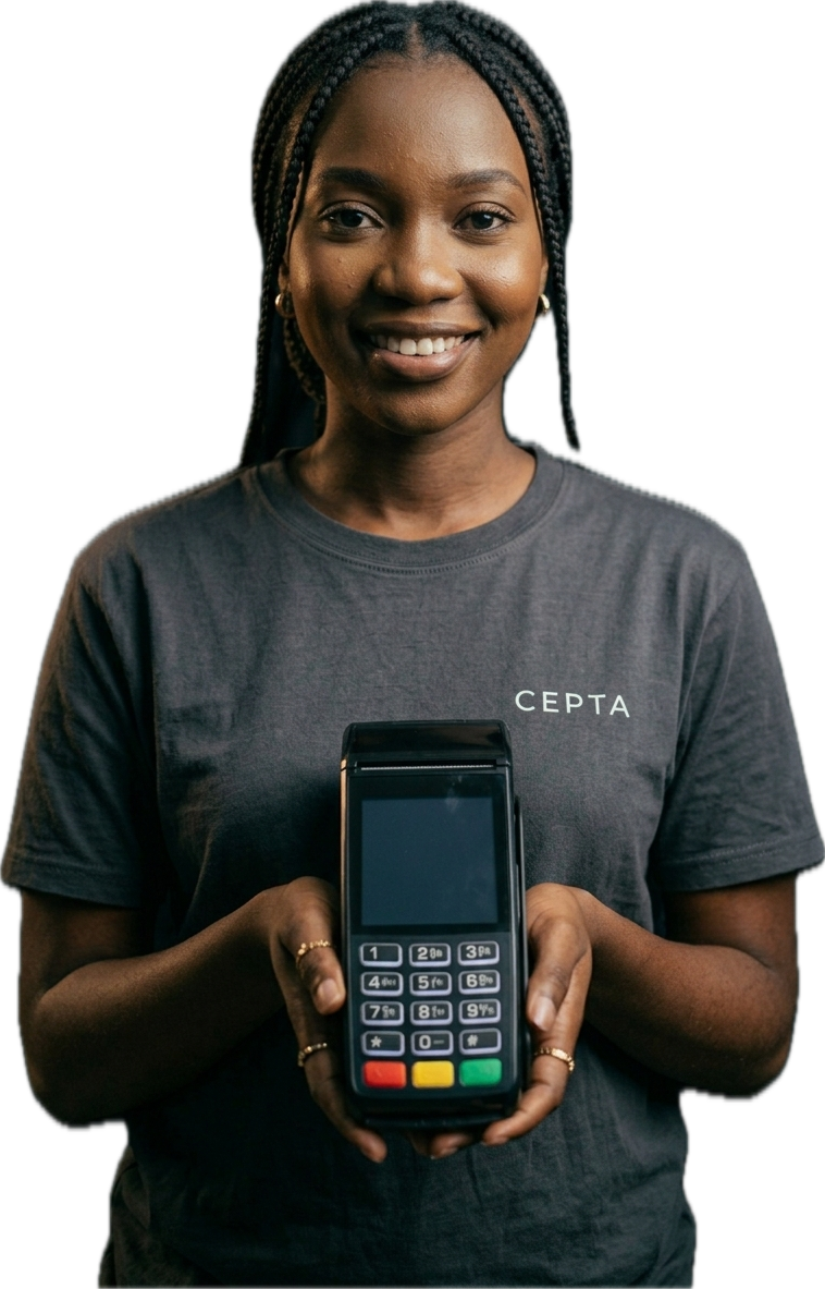 Cepta merchant holding a POS terminal
